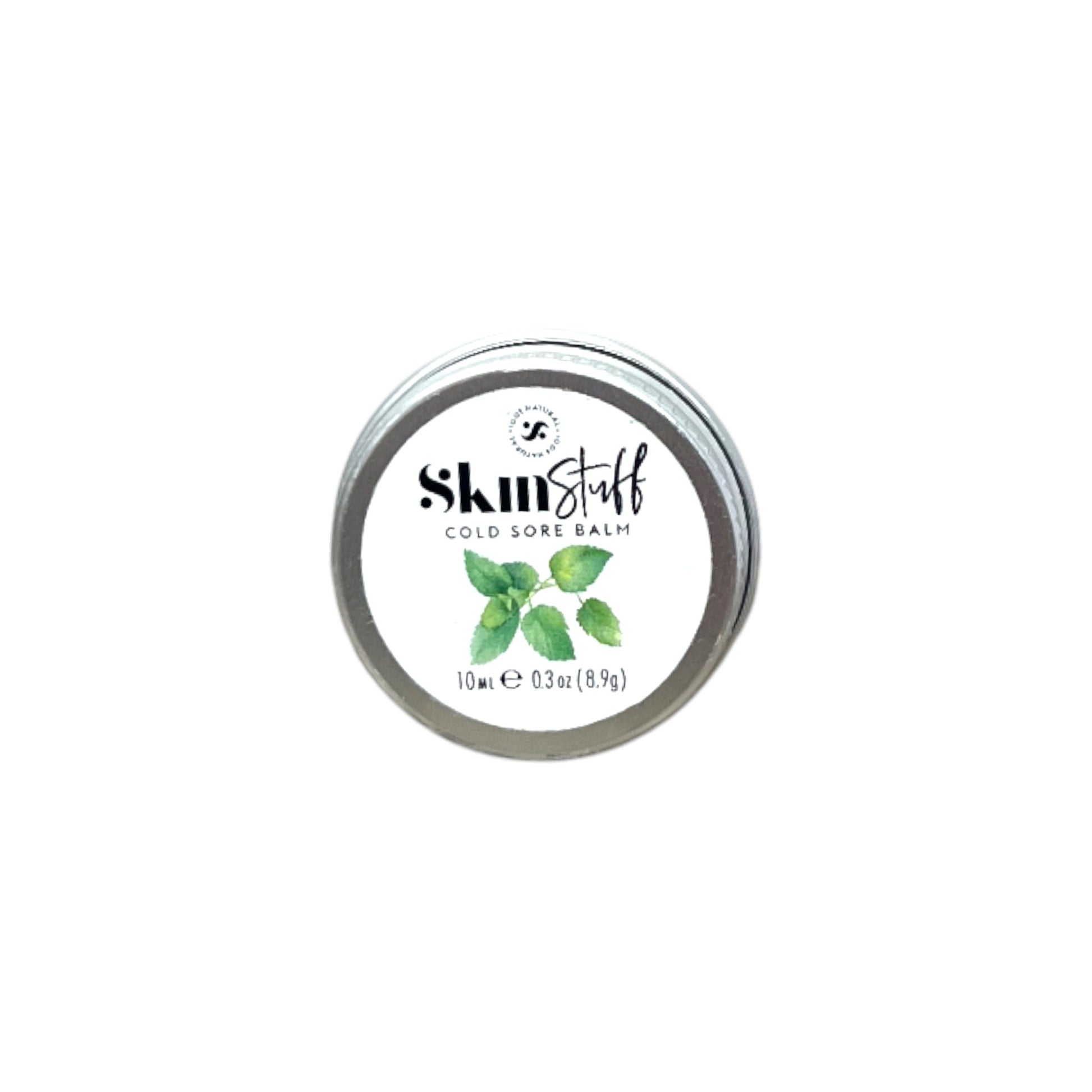 Skin Stuff cold sore balm container on a white background