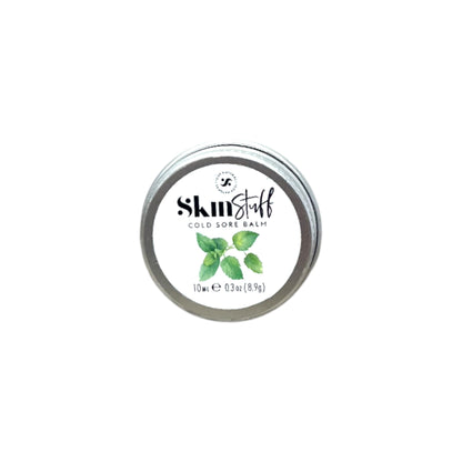 Skin Stuff cold sore balm container on a white background