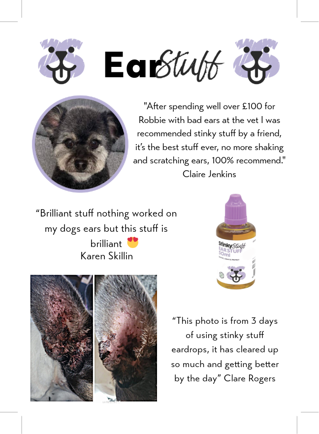 Advertisement for 'Ear Stuff' with customer reviews and product image on a white background